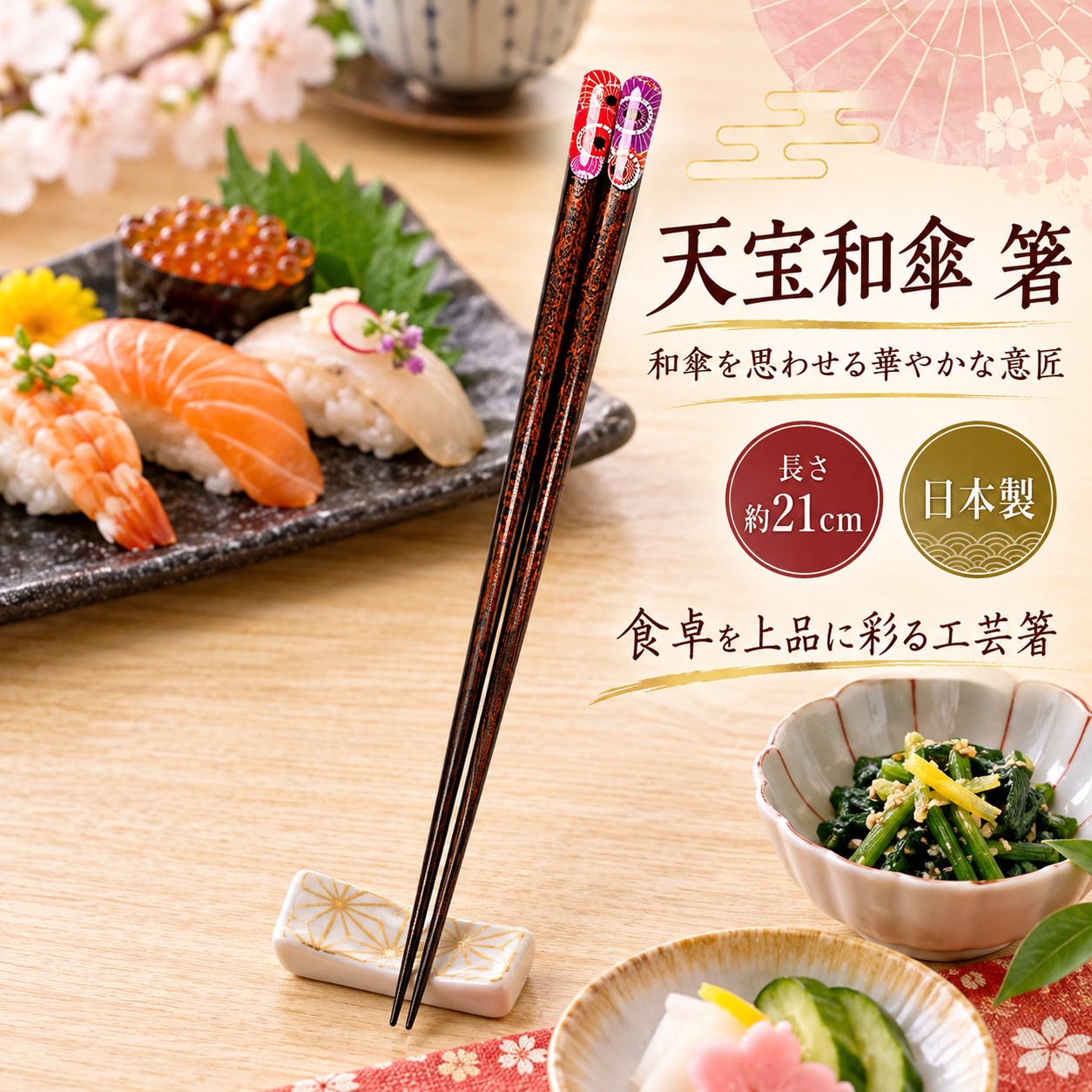 【HIYASU日安工坊】日本工藝箸-天寶和傘 21cm, , large