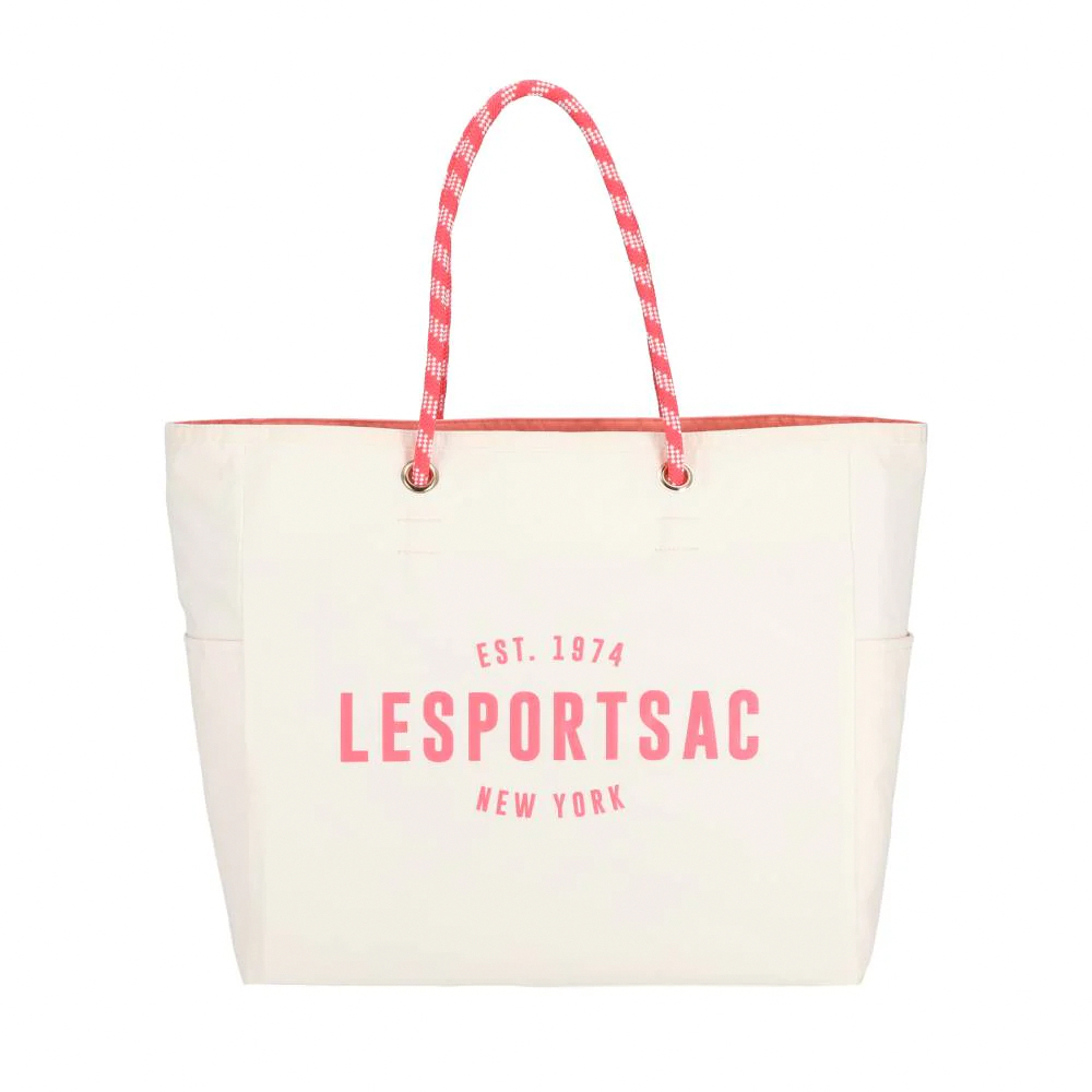 Lesportsac 大型雙面托特包 手提包 購物袋 送禮 禮物 女包 男包(奶霜白x蜜桃橘)L261-1113P-FB17, , large