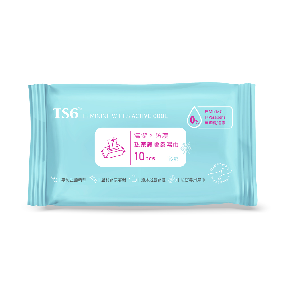 [TS6] 私密護膚柔濕巾(沁涼)10抽/包(私密濕紙巾 專利益生菌 涼感 ), , large