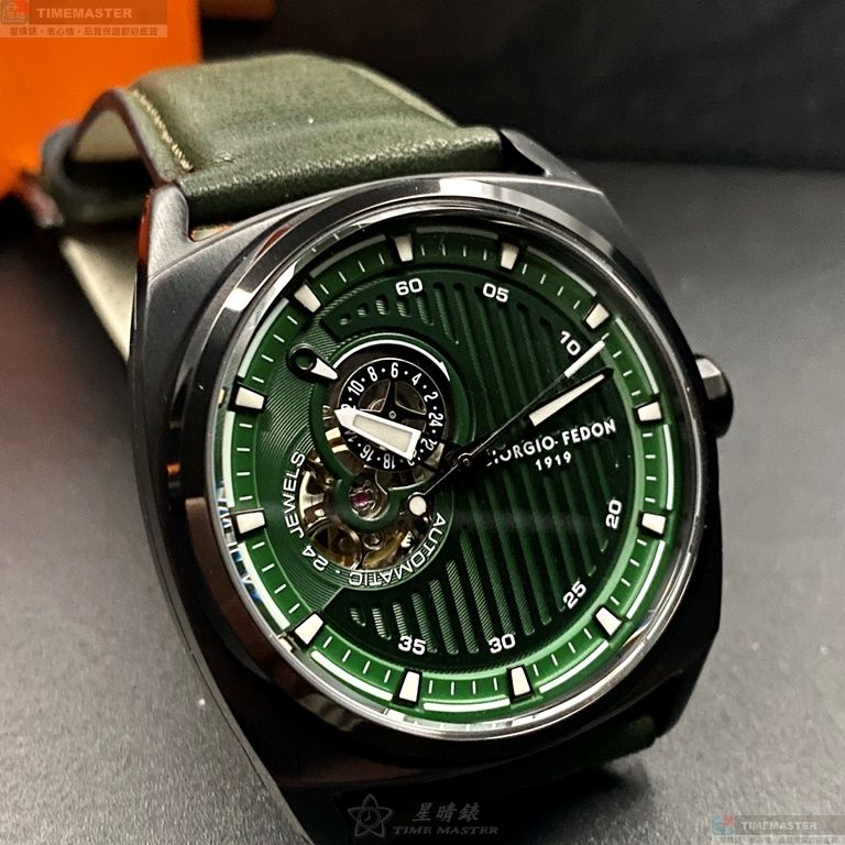 [星晴錶業]GiorgioFedon1919手錶,44mm,GF00064墨綠色錶面黑錶殼綠真皮皮革錶帶款, , large