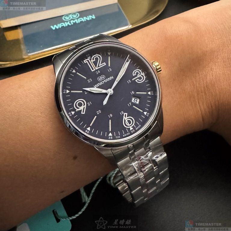 [星晴錶業]WAKMANN手錶,42mm,WA00049寶藍色錶面銀錶殼銀色精鋼錶帶款, , large