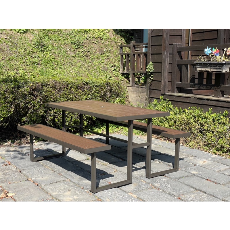 【BROTHER兄弟牌】塑木5尺野餐啤酒桌-適合4-6人坐(寬150cm，可另加陽傘和傘座)可開發票, , large