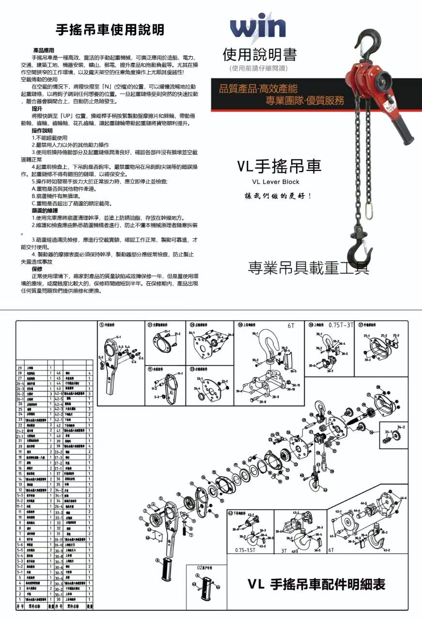 WIN 五金 台灣品牌WIN VL款 3T*3M 手搖吊車 手搖絞盤 手拉吊車 電動吊車 起重 搬運, , large