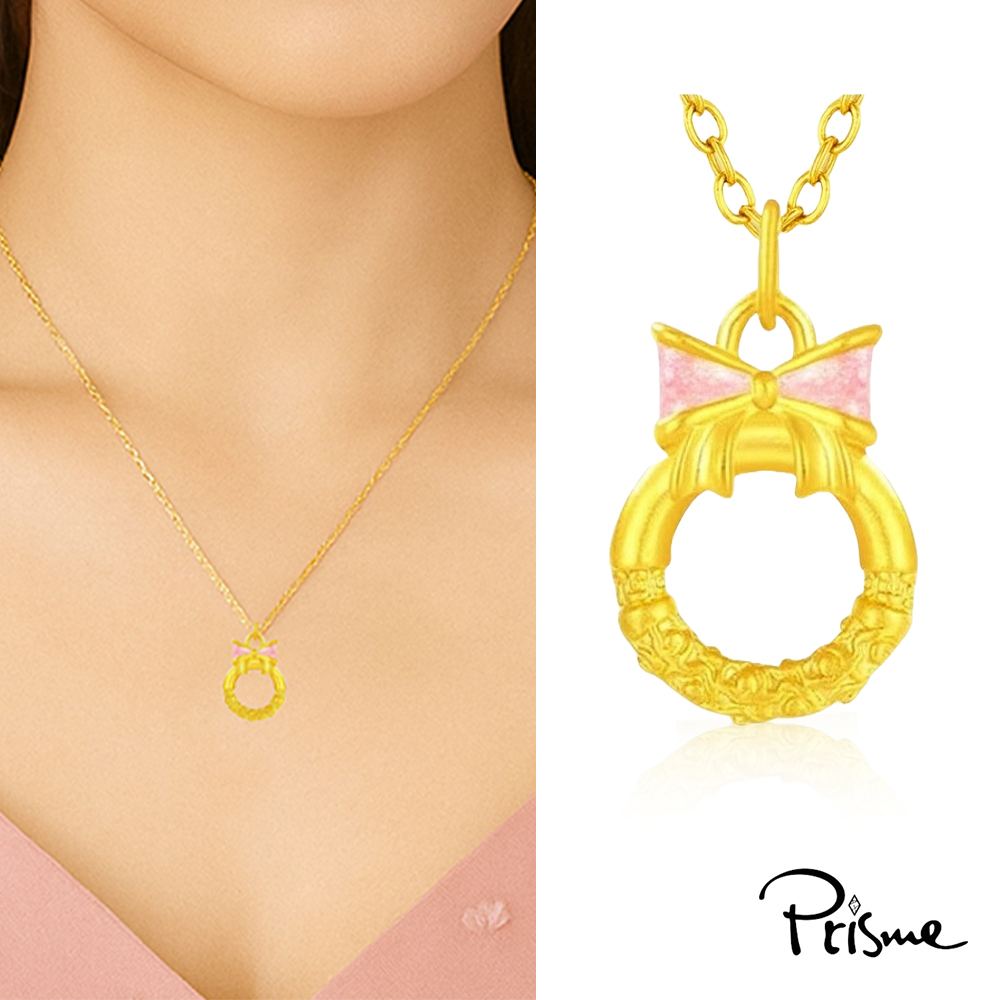 【Prisme Gold】黃金項鍊 蝴蝶結平安扣 鍊墜項鍊 (金重:約0.07錢&plusmn;0.03), , large
