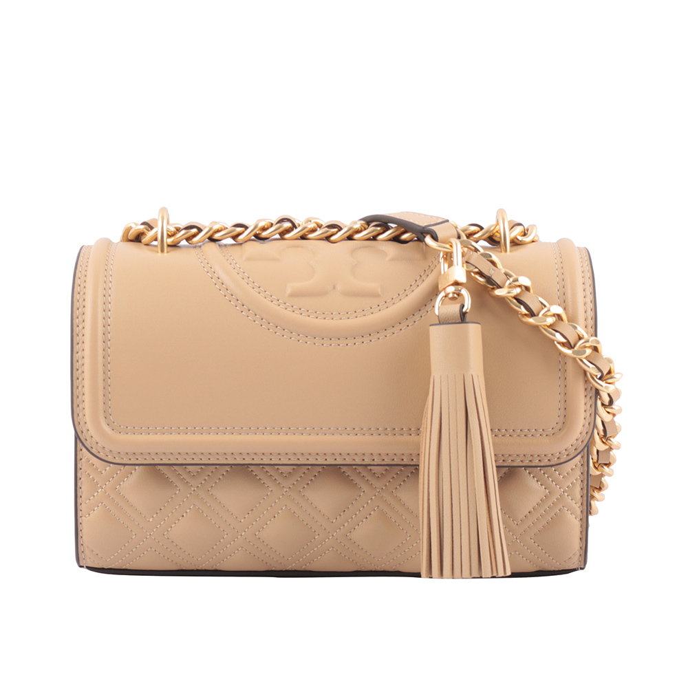 TORY BURCH Fleming 縫線翻蓋小款流蘇二用包/沙色, , large
