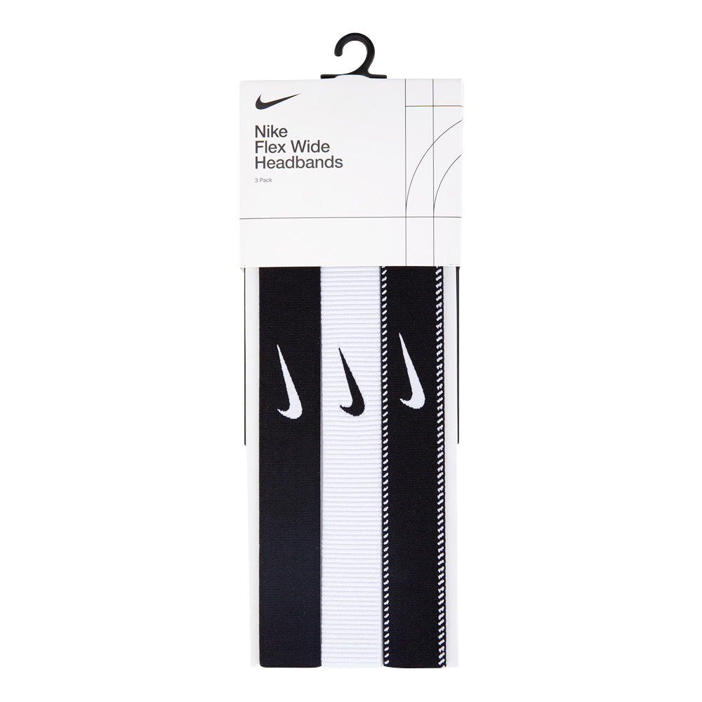 NIKE FLEX CLASSIC 寬版頭帶 3PK 三入裝 運動頭帶 止汗髮帶 簡約 穩固 矽膠防滑 貼合 彈性 N1011932036OS黑白, 黑白, large