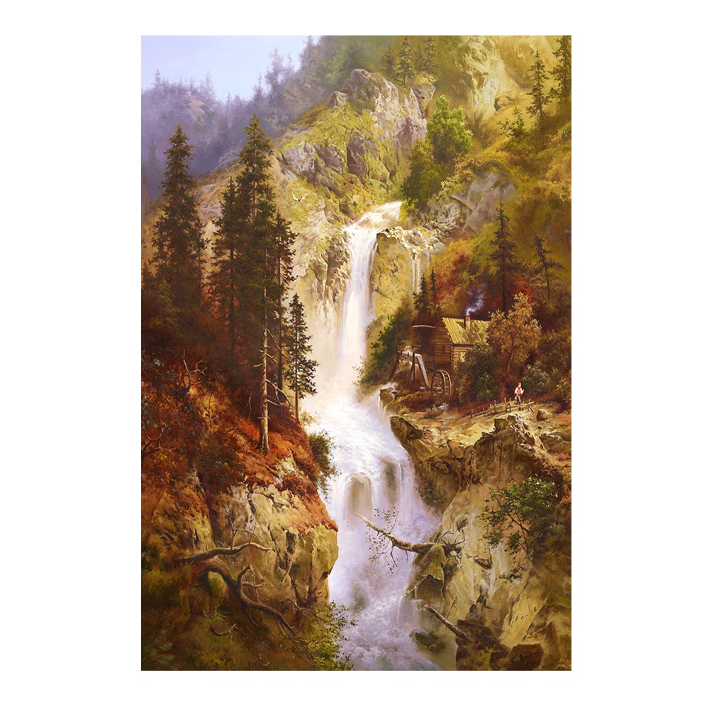 【御畫房】山谷飛瀑之三 國家一級畫師手繪油畫60&times;90cm(VF-109), , large