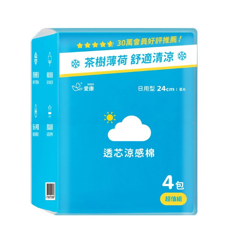 愛康超透氣涼感衛生棉日用4入組, , large