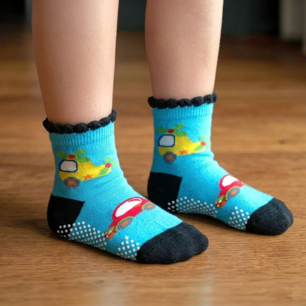 [Kaimei Cotton Industry] MIT pure cotton non-slip children's socks (toddler version 1-3 years old)-Shuai Shuai Helicopter Style 9-13cm, 隨機出色, large