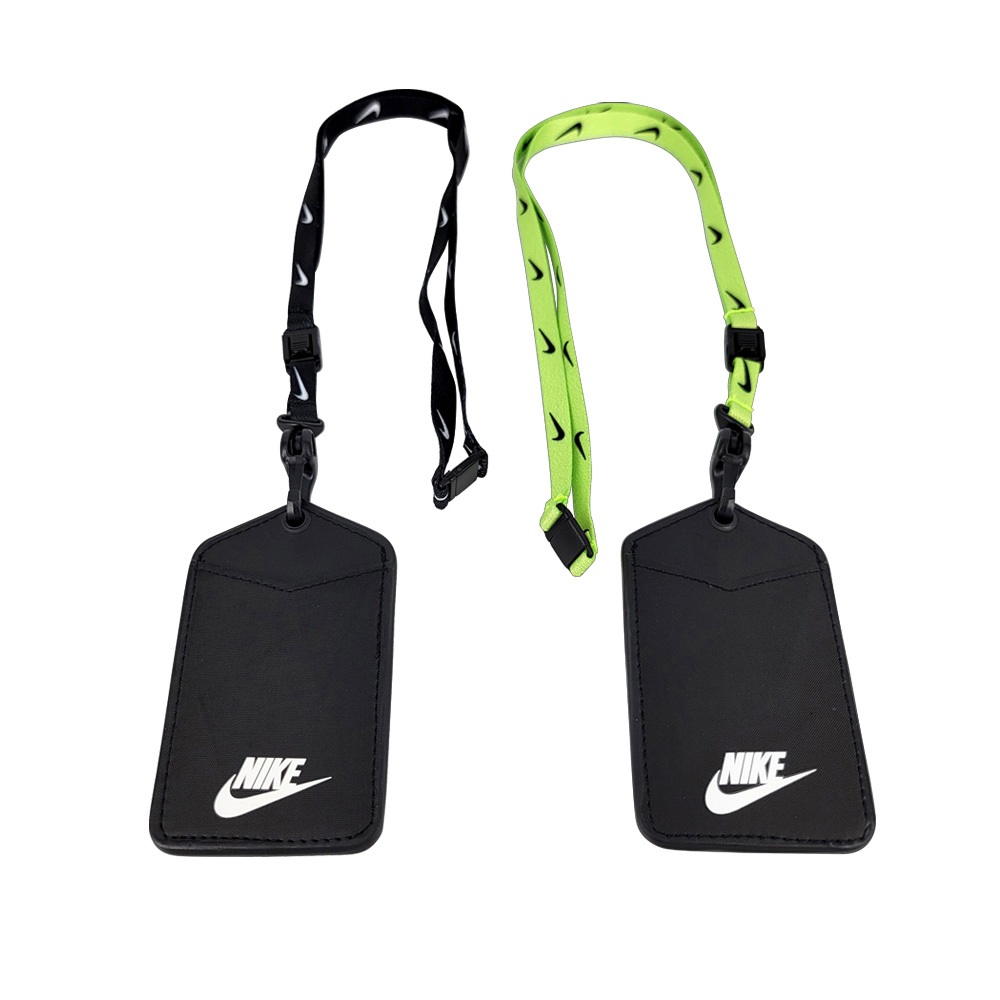 NIKE ID 識別證吊帶 證件夾 卡夾 票卡夾 名片夾 證件夾 證件套 卡套 簡約 時尚 透明卡槽 安全扣 黑 螢光綠, , large