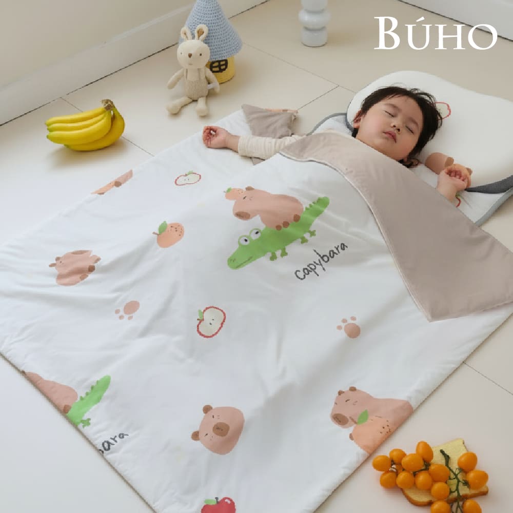 【BUHO布歐】《橘豚萌仔》零度冰眠紗涼感兒童睡墊三件組(鋪棉睡墊+涼被+記憶枕), 橘豚萌仔, large