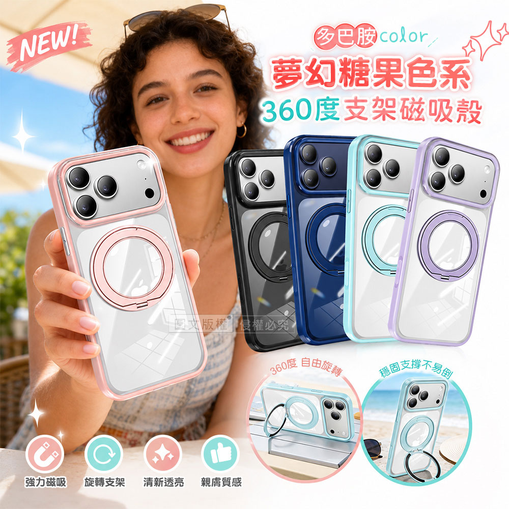 VOORCA 夢幻糖果360系列 iPhone 17 Pro N52晶透磁吸殼 360度旋轉支架手機殼 保護殼, , large