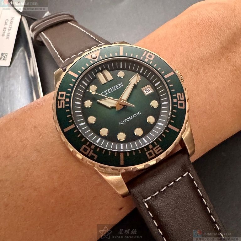 [星晴錶業]CITIZEN手錶,44mm,CI00019墨綠色錶面玫瑰金錶殼咖啡色真皮皮革錶帶款, , large