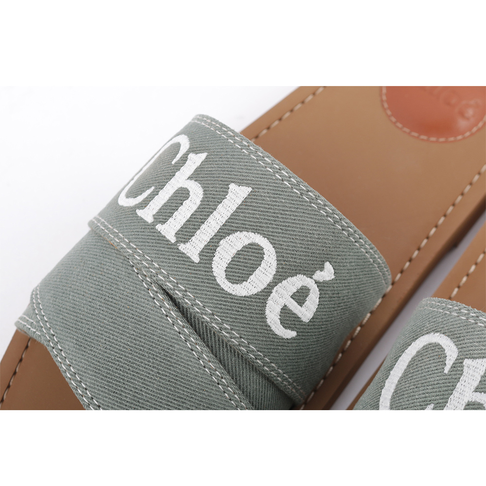 CHLOE' WOODY FLAT MULE 棉質牛仔平底拖鞋36/森林綠, , large