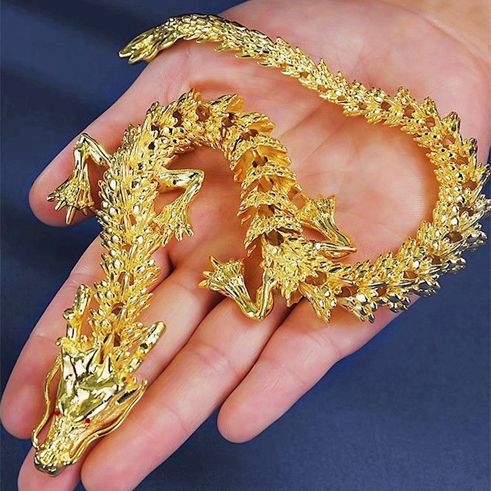 Prosperity-Filled Dragon Tail 【Movable Gold Dragon Ornament】Shiny & Beautiful, Freely Positionable, Creates Positive Energy, Enhances Feng Shui, Auspicious Dragon for Wealth Attraction, Ideal for the Year of the Snake, , large
