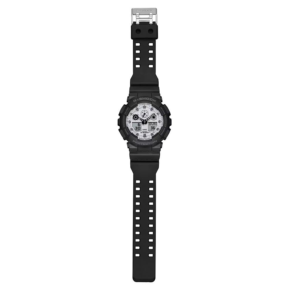 CASIO 卡西歐 G-SHOCK 黑白經典雙顯手錶 GA-100WD-1A, , large