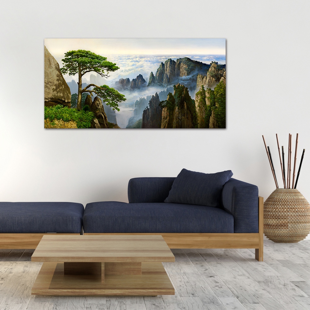 【御畫房】迎客松 國家一級畫師手繪油畫60&times;120cm(VF-139), , large
