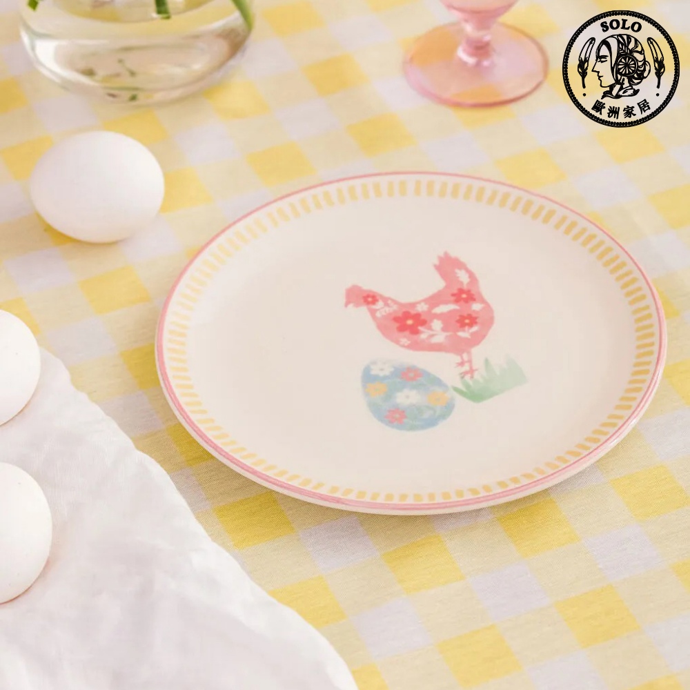 【SOLO歐洲家居】LCW Home 土耳其製 19cm 可愛田園母雞花卉蛋圓盤 餐盤 蛋糕盤 甜點盤 點心盤, , large