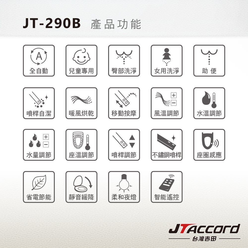 [JTAccord台灣吉田] JT-290B 歐規版型溫水洗淨免治馬桶便座(遙控/未含安裝), , large