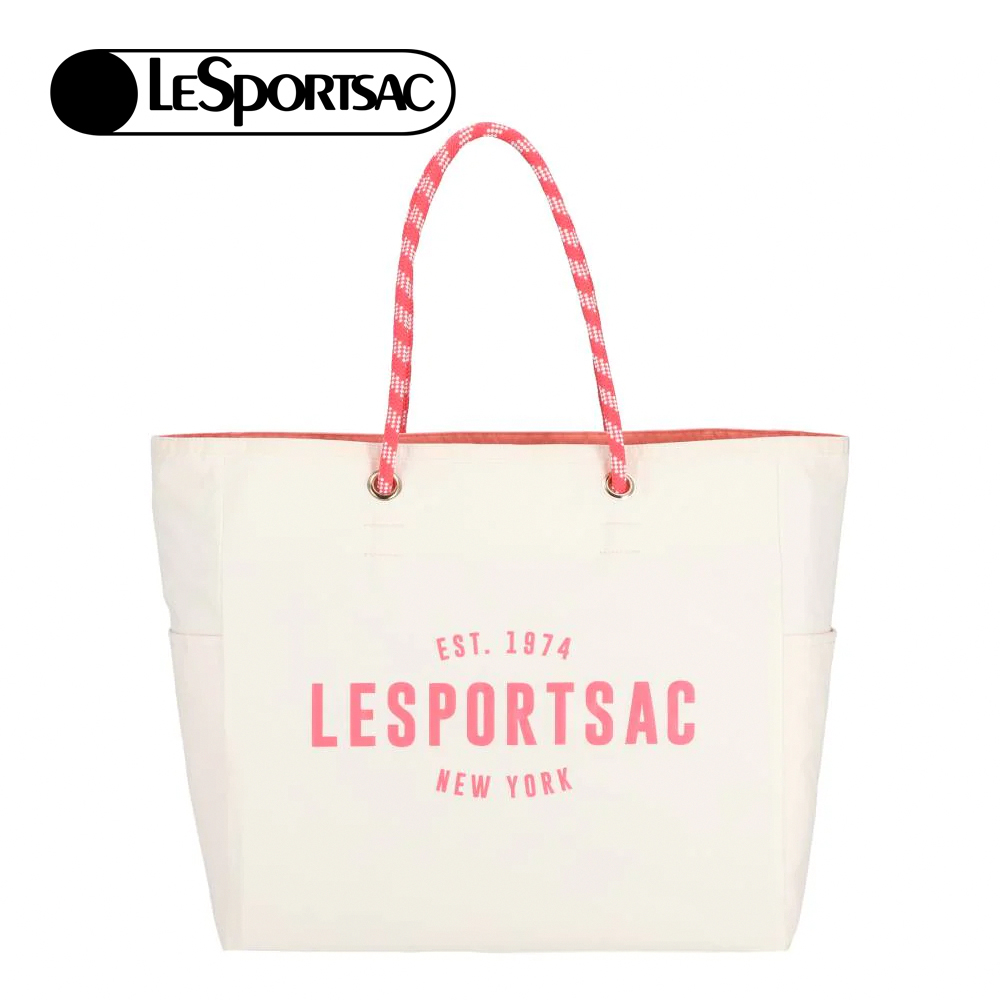 Lesportsac 大型雙面托特包 手提包 購物袋 送禮 禮物 女包 男包(奶霜白x蜜桃橘)L261-1113P-FB17, , large