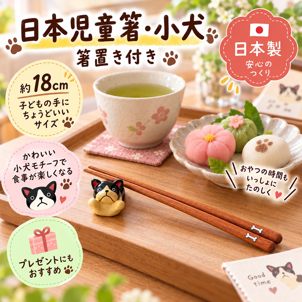 【HIYASU日安工坊】日本兒童箸-小狗 附筷架, , large