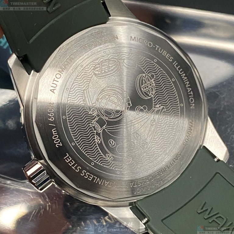 [星晴錶業]WAKMANN手錶,44mm,WA00007黑色錶面深綠色錶殼綠矽膠錶帶款, , large