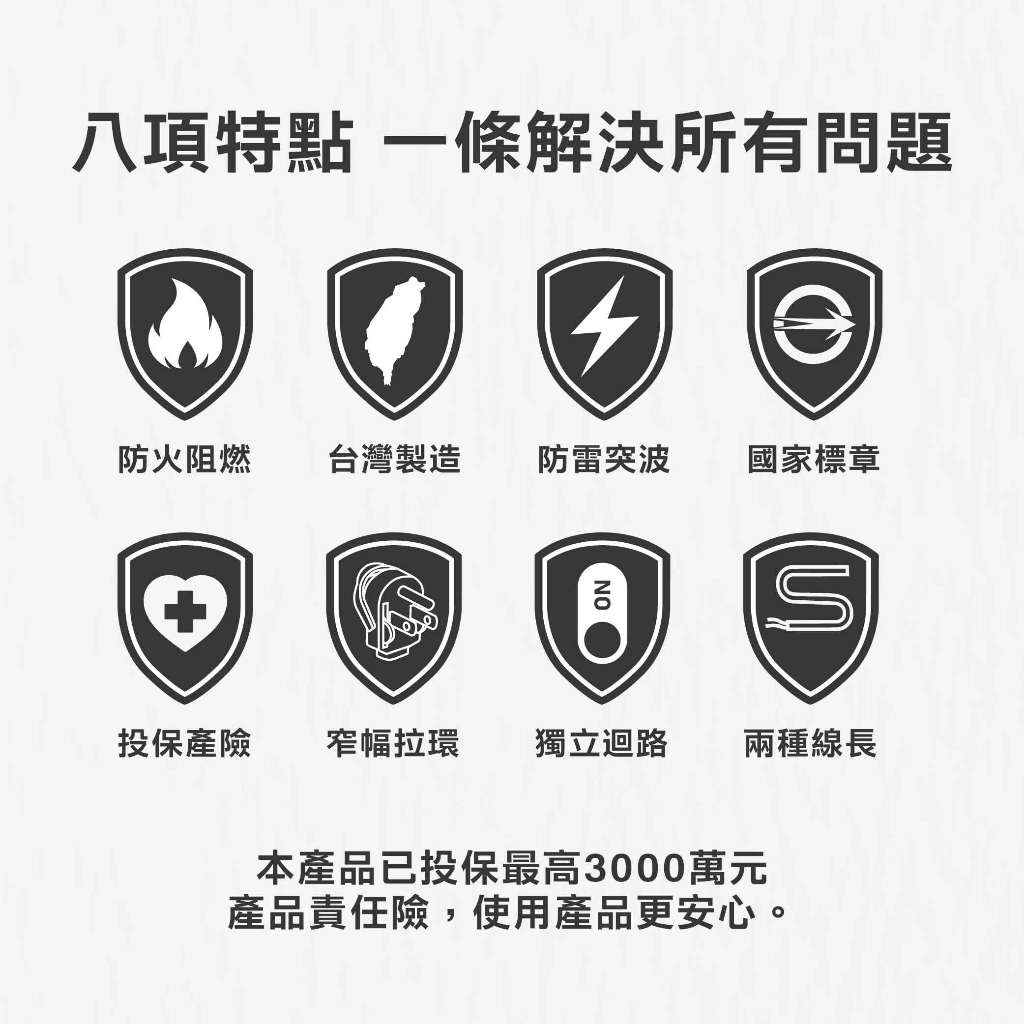 《台灣製》9尺延長線插座\防雷\ 三孔插座\扁頭插頭 \過載保護 安全設計 耐用不打結 SLife 居家延長線, , large