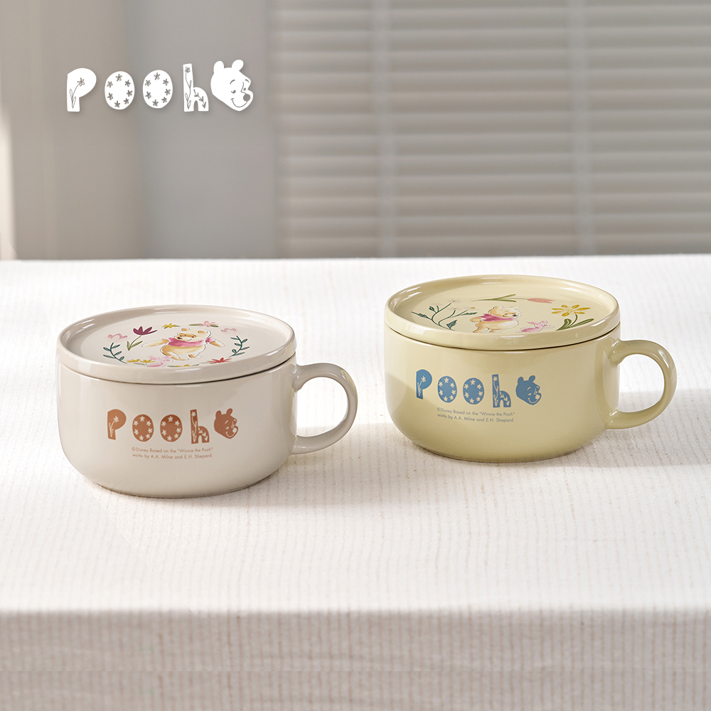 Disney Winnie the Pooh Floral Ceramic Bowl and Plate Set (2 Pieces, 910ml) - Apricot White, , large