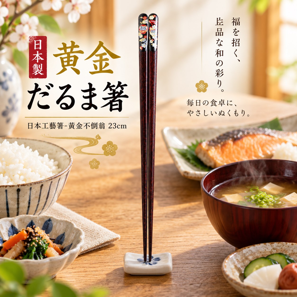 【HIYASU日安工坊】日本工藝箸-黃金不倒翁 23cm, , large