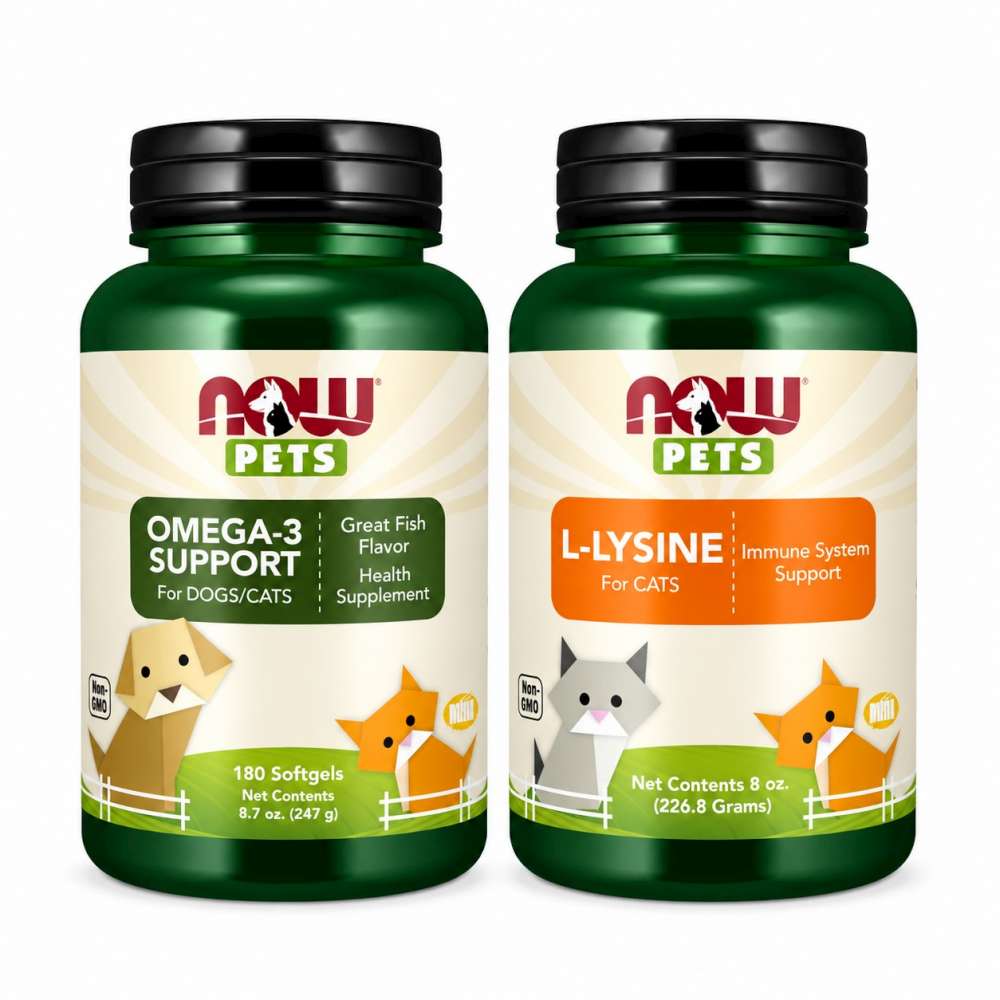 摩達客 美國進口娜奧NOW寵物保健1+1優惠組｜Omega-3魚油軟膠囊+貓用L-離胺酸粉-組合, , large