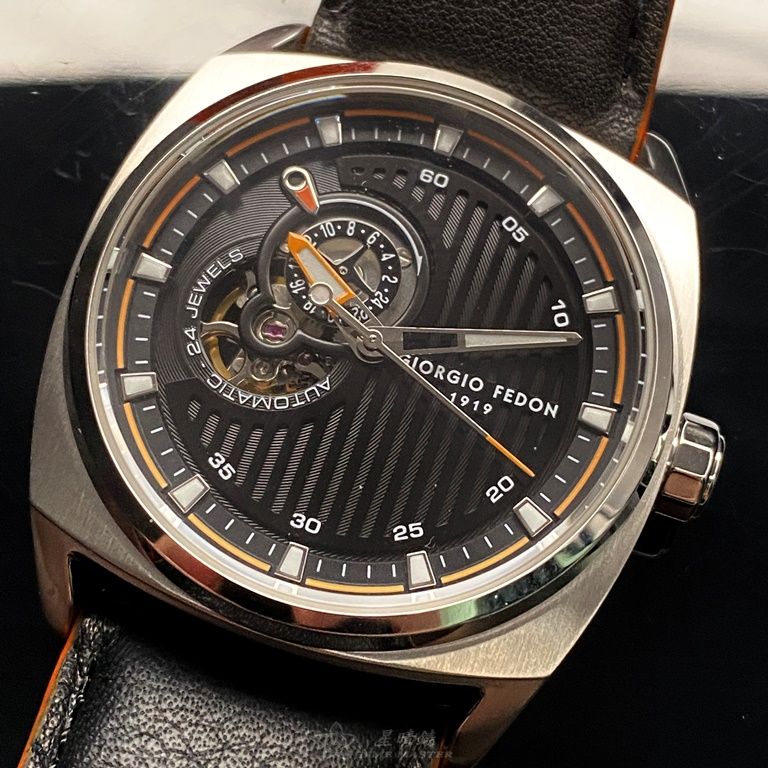 [星晴錶業]GiorgioFedon1919手錶,42mm,GF00092黑色錶面銀錶殼深黑色真皮皮革錶帶款, , large