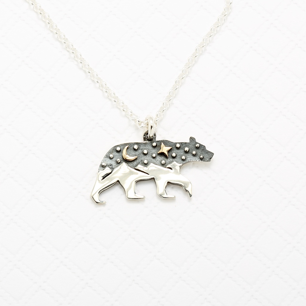 【Angel & Me】Mountains Moon Star Polar Bear s925 sterling silver necklace, , large