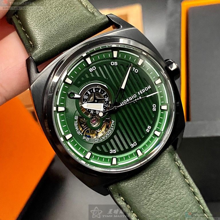 [星晴錶業]GiorgioFedon1919手錶,44mm,GF00064墨綠色錶面黑錶殼綠真皮皮革錶帶款, , large