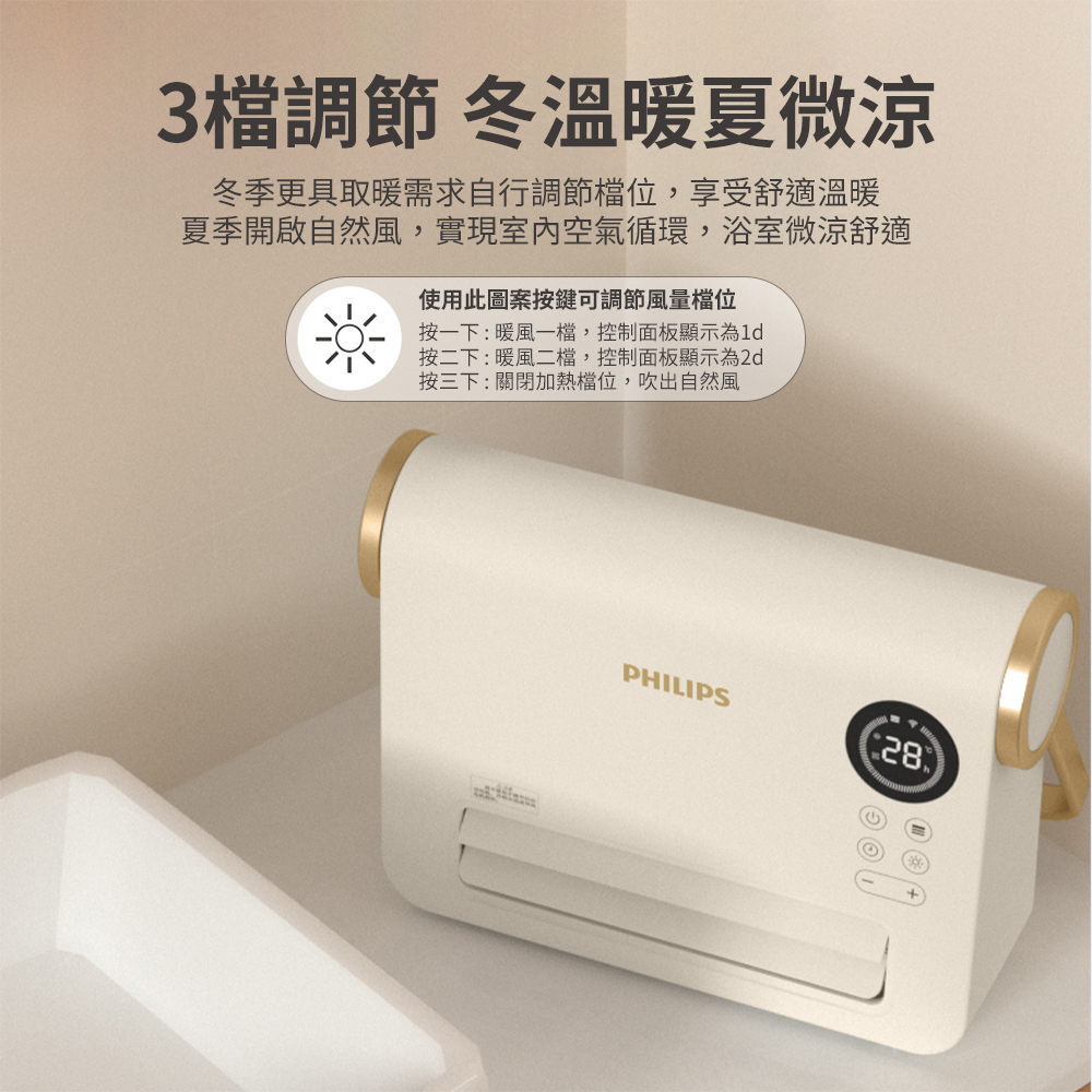 【Philips 飛利浦】AHR3126FX 石磨烯壁掛暖風機(可遙控/居浴兩用/IPX2防水), , large
