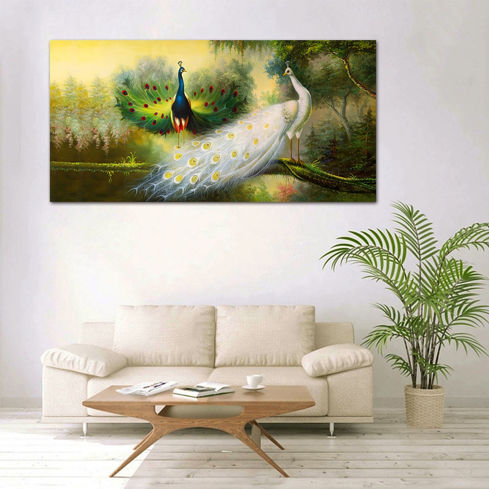 【御畫房】孔雀吉祥 國家一級畫師手繪油畫60&times;120cm(VF-140), , large