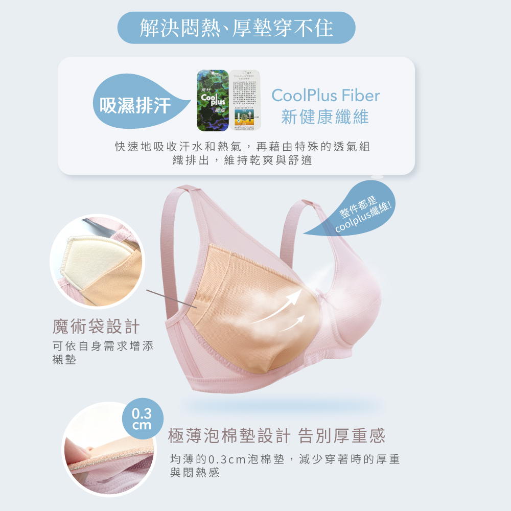 【Clany可蘭霓】台灣製Coolplus極薄透氣無鋼圈全罩BCD內衣 8055-32 粉色, , large