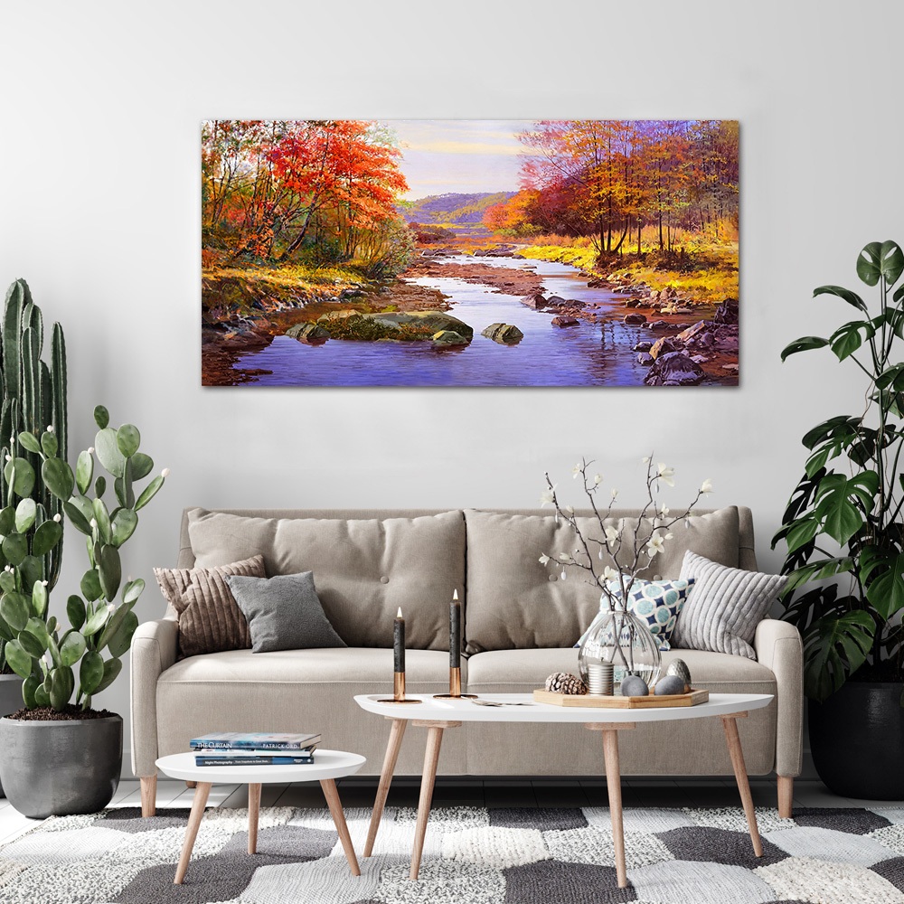 【御畫房】金秋溪水 國家一級畫師手繪油畫60&times;120cm(VF-146), , large