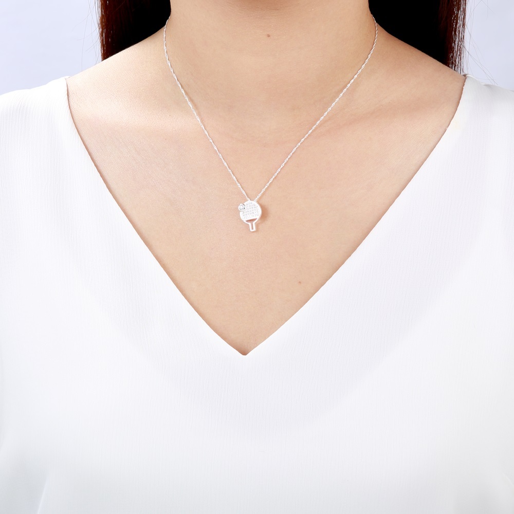 【Angel & Me】Table Tennis Racket 5A CZ s925 sterling silver necklace gift, , large
