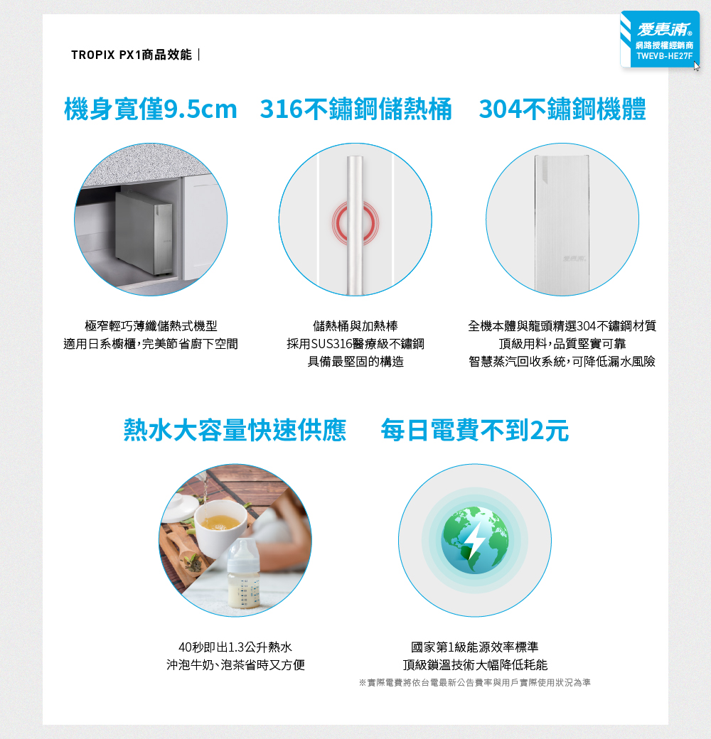 新品上市【愛惠浦】櫥下雙溫9.5CM極窄PX1熱飲機+G2P600 RO機, , large