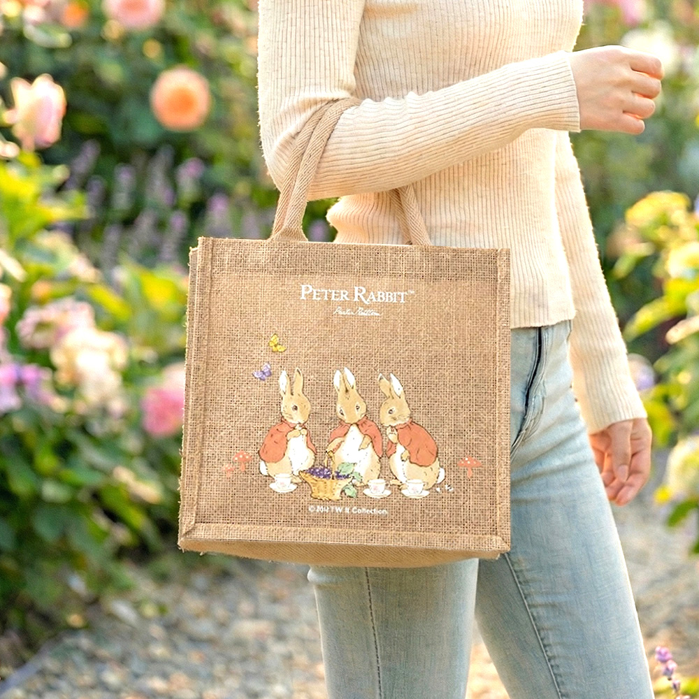 【世豐】PETER RABBIT 比得兔麻布手提袋 手提袋 購物袋 環保購物袋 手提包 通勤托特包 午餐袋 環保黃麻袋, , large