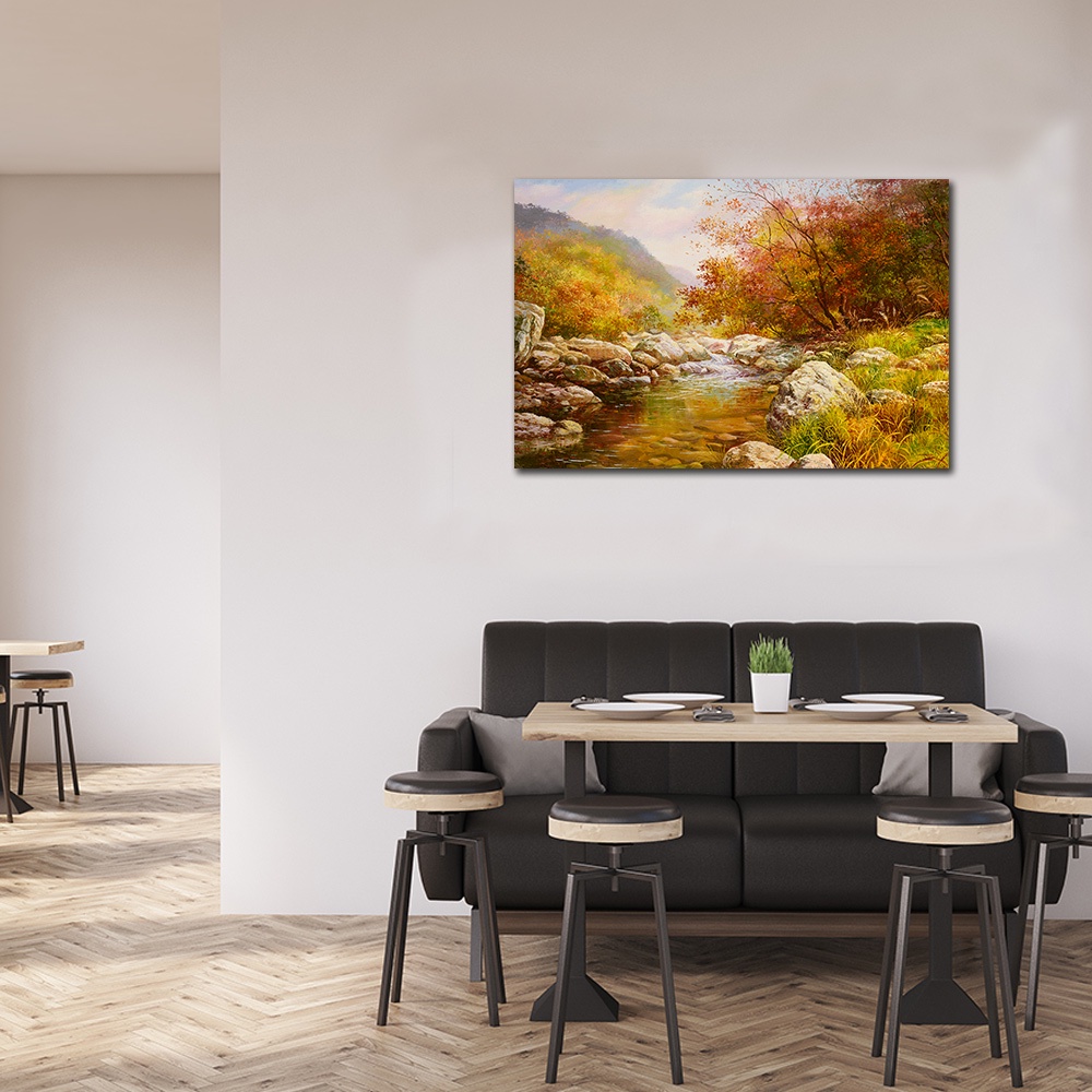 【御畫房】金秋溪水 國家一級畫師手繪油畫60&times;90cm(VF-08), , large