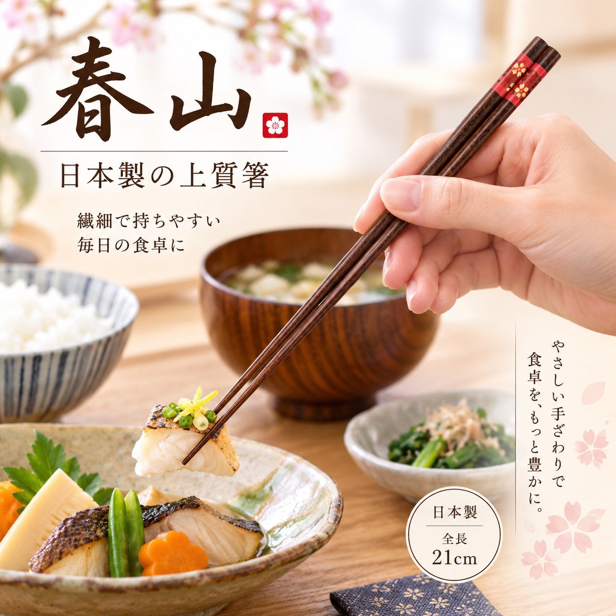 【HIYASU日安工坊】日本工藝箸-春山 21cm, , large