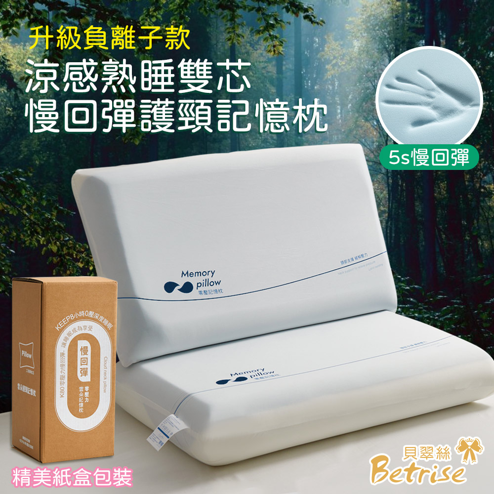 【Betrise買一送一】升級負離子款 涼感雙芯護頸記憶枕 (加碼在送天絲枕套乙對), , large