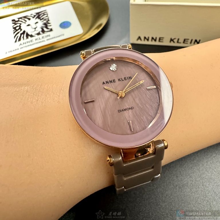 [星晴錶業]ANNE KLEIN手錶,34mm,AN00026香檳紅錶面玫瑰金錶殼香檳紅陶瓷錶帶款, , large
