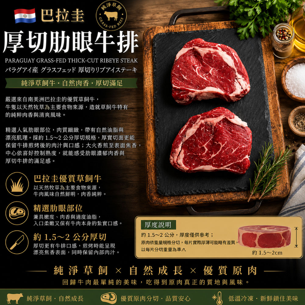 豪鮮牛肉 南美厚切草原之心全天然肋眼牛排6片(200g&plusmn;10%/片), , large