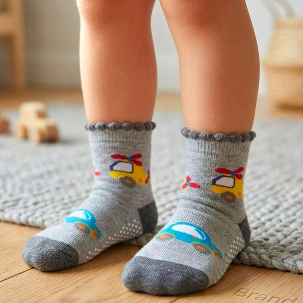 [Kaimei Cotton Industry] MIT pure cotton non-slip children's socks (toddler version 1-3 years old)-Shuai Shuai Helicopter Style 9-13cm, 隨機出色, large