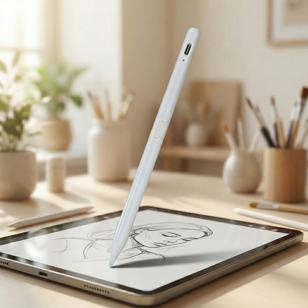 【AP31W靜謐白】iPad專用款 燈號顯示防誤觸主動觸控筆, 白, large
