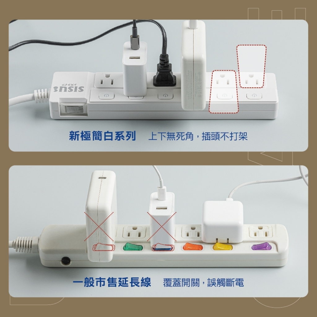 【福利品】｜ 台灣之美 社頭｜5開4座｜180CM｜防雷擊突波｜三孔插座｜扁頭插頭｜台灣製｜功能正常｜外觀瑕疵｜新極簡白, , large