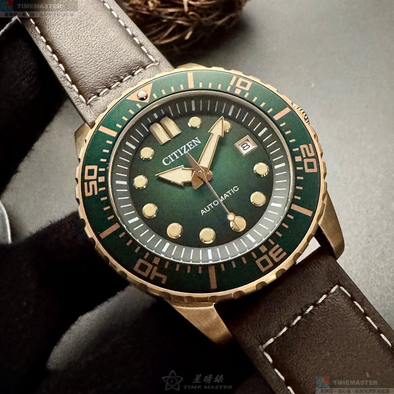 [星晴錶業]CITIZEN手錶,44mm,CI00019墨綠色錶面玫瑰金錶殼咖啡色真皮皮革錶帶款, , large