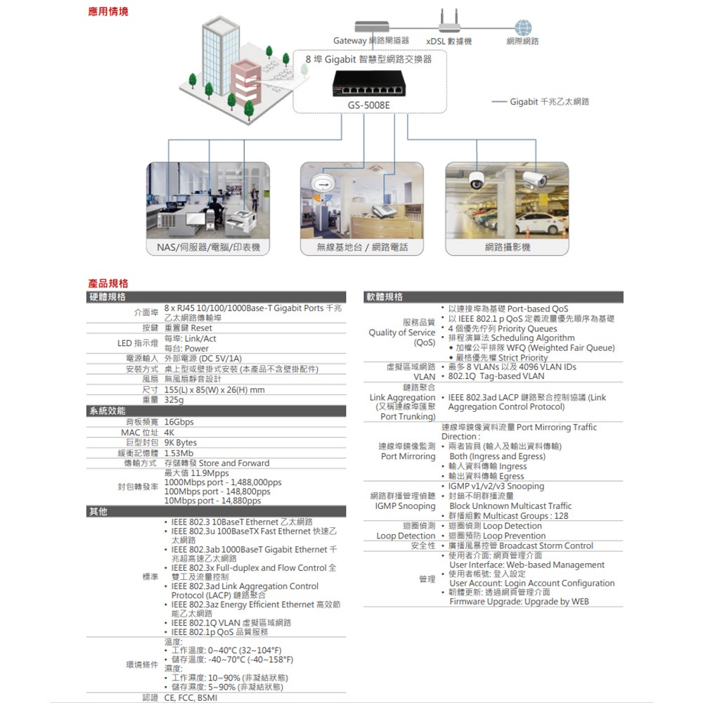 昌運監視器 EDIMAX 訊舟 GS-5008E 8埠 Gigabit 智慧型網路交換器, , large